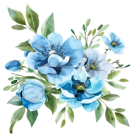 AI generated Whimsical Watercolor Blue Flowers Design png