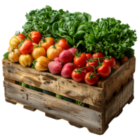 AI generated Clear Vegetable Crate with Wooden Texture png