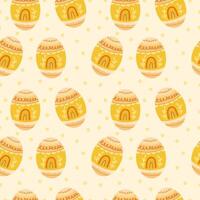 Seamless boho Easter egg pattern with rainbow. Bohemian orange pattern colored vector