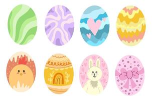 Large set with different colorful Easter eggs on a white background. Vector illustration