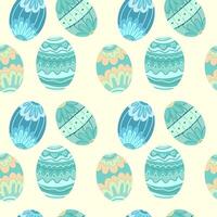 Seamless pattern with abstract geometric lines and flowers. pastel green and blue colors on a light background. Vector