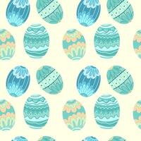 Seamless pattern with abstract geometric lines and flowers. pastel green and blue colors on a light background. Vector