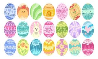 Large collection of different abstract, floral animalistic Easter eggs. Colored vector set