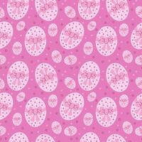 Seamless pattern with pink Easter eggs with bow and dots. Easter celebration background vector