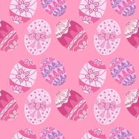 Pink seamless pattern with different Easter eggs vector