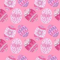 Pink seamless pattern with different Easter eggs vector