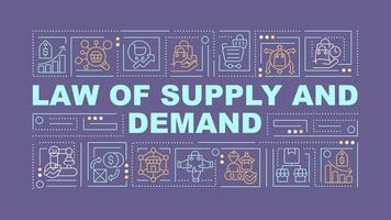 Supply demand analysis purple word concept. Customers tastes, preferences. Typography banner. Flat design. Vector illustration with title text, editable line icons. Ready to use