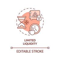 Limited liquidity red concept icon. Peer-to-peer lending. Difficult to buy, sell an asset quickly. Round shape line illustration. Abstract idea. Graphic design. Easy to use in marketing vector