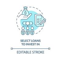 Select loans to invest in soft blue concept icon. Choose loans to fund. Peer-to-peer lending. Investment. Round shape line illustration. Abstract idea. Graphic design. Easy to use in marketing vector