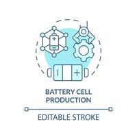 batería célula producción suave azul concepto icono. litio industria. portátil electrónica fabricación. redondo forma línea ilustración. resumen idea. gráfico diseño. fácil a utilizar en folleto, folleto vector