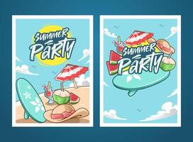 Summer Cartoon Illustration Poster Design Template in A4 for Summer Events vector