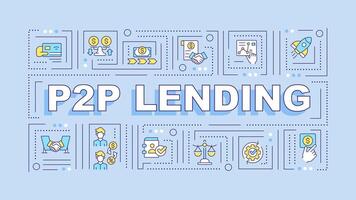 P2P lending blue word concept. Alternative to traditional banking. Typography banner. Flat design. Vector illustration with title text, editable line icons. Ready to use