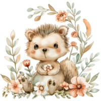 AI generated Small Hedgehog in Watercolor Clipart png