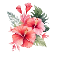 AI generated Classic Watercolor Hibiscus Bouquet Clipart png