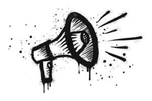 Spray painted graffiti megaphone on black over white. loudspeaker doodle illustration. isolated on white background vector