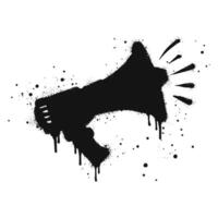 Spray painted graffiti megaphone on black over white. loudspeaker doodle illustration. isolated on white background vector