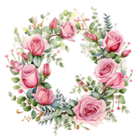 ai généré rose Rose et verdure aquarelle Cadre sur clair Toile png