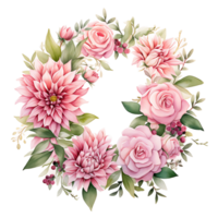 ai généré délicat aquarelle bouquet avec dahlia, rose, et eucalyptus png