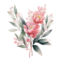 ai généré délicat rose fleur et eucalyptus feuilles png