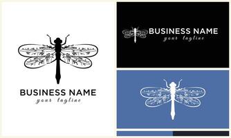 line art dragonfly logo template vector