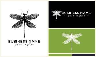 line art dragonfly logo template vector