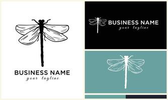 line art dragonfly logo template vector