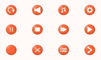 illustration 3d realistic orange menu button play media icon vector design