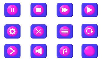 3d realistic menu button play media icon vector design