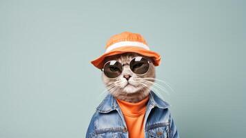 AI generated Cat Wearing Hat and Sunglasses photo