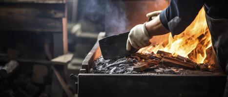 ai generado persona Cocinando comida en parrilla en cocina foto