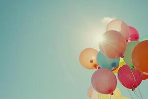 ai generado vistoso globos flotante en el aire foto