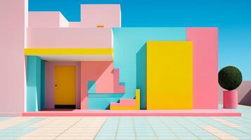 AI generated Colorful Building With Yellow Door and Tree photo