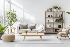 AI generated Spacious Living Room With Furniture and Indoor Plants photo