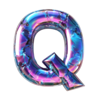 ai generato olografico colore pendenza effetto 3d lettera q nel lucido liquido stile png