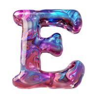 AI generated 3D Glossy Liquid Holographic Color Gradient Effect Letter E Vibrant Typography png