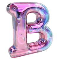 ai gerado b alfabeto 3d lustroso líquido estilo dinâmico holográfico cor gradiente png
