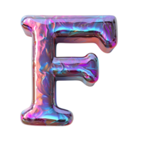 AI generated Letter F 3D glossy liquid style effect with hologram color gradient png