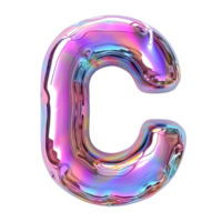 AI generated Letter C 3D glossy liquid style effect with hologram color gradient png