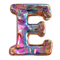 AI generated E alphabet 3D glossy liquid style effect with hologram color gradient png