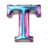 AI generated Letter T 3D Glossy Liquid Style Captivating Holographic Color Gradient png