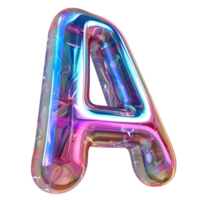 ai generiert lebendig Typografie 3d Brief ein mit holographisch Farbe Gradient png