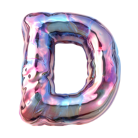 AI generated D alphabet 3D glossy liquid style effect with hologram color gradient png