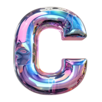 AI generated C alphabet 3D glossy liquid style effect with hologram color gradient png