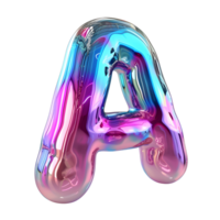 AI generated Holographic Color Gradient Effect 3D Letter A in Glossy Liquid Style png