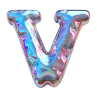 AI generated 3D Letter V Glossy Liquid Style Mesmerizing Holographic Gradient Effect png