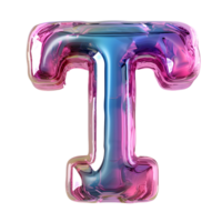 AI generated T alphabet 3D glossy liquid style effect with hologram color gradient png