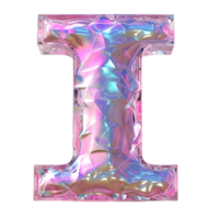 AI generated I alphabet 3D glossy liquid style effect with hologram color gradient png