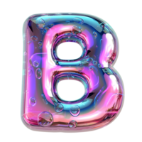 AI generated B alphabet 3D glossy liquid style effect with hologram color gradient png