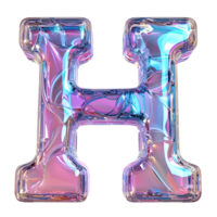AI generated Letter H 3D glossy liquid style effect with hologram color gradient png