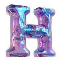 AI generated H alphabet 3D glossy liquid style effect with hologram color gradient png